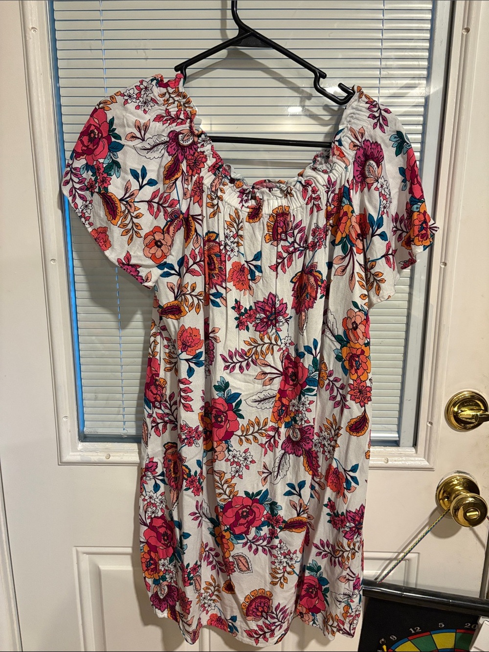 a.n.a White Floral Midi Dress with Pink & Orange Blooms Size M